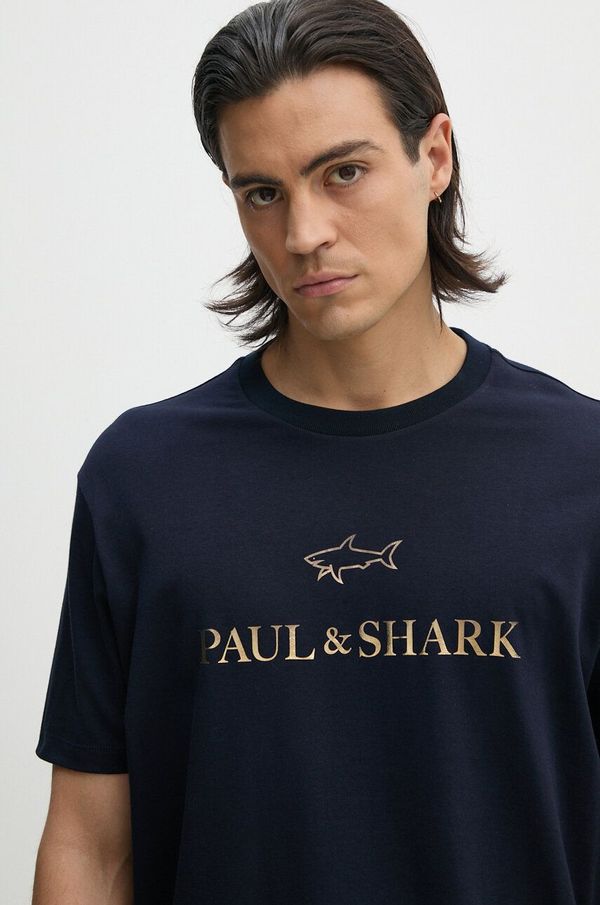 Paul&Shark Bombažna kratka majica Paul&Shark moška, mornarsko modra barva, 14311602