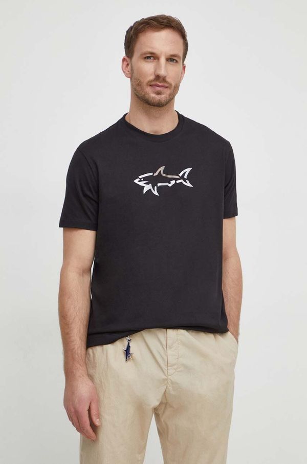 Paul&Shark Bombažna kratka majica Paul&Shark moški, črna barva