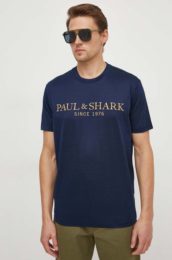 Paul&Shark Bombažna kratka majica Paul&Shark moški, mornarsko modra barva