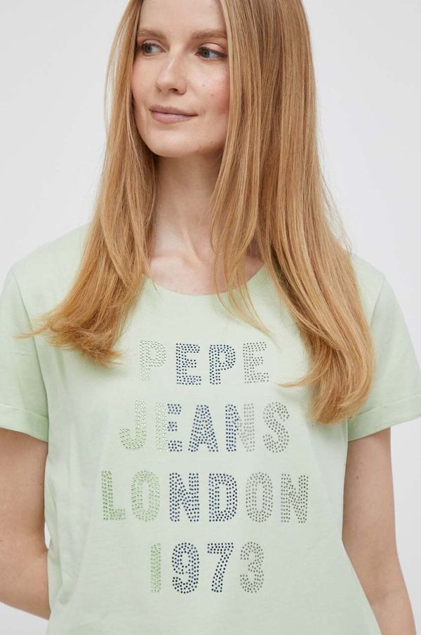Pepe Jeans Bombažna kratka majica Pepe Jeans AGNES zelena barva