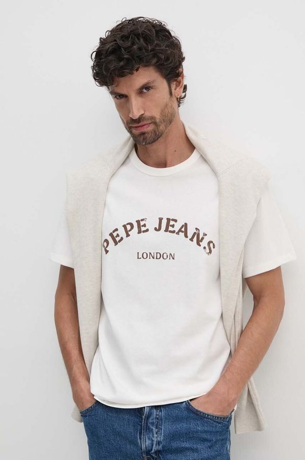 Pepe Jeans Bombažna kratka majica Pepe Jeans ANWEN B moška, bež barva, PM509711