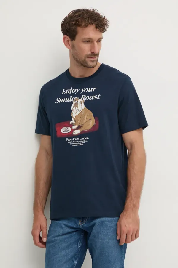 Pepe Jeans Bombažna kratka majica Pepe Jeans AXEL TEE moška, mornarsko modra barva, PM509622