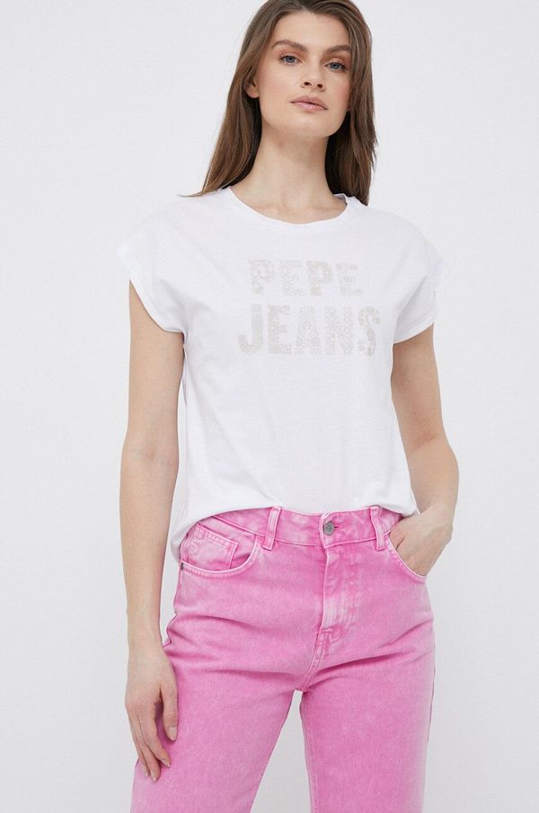 Pepe Jeans Bombažna kratka majica Pepe Jeans bela barva