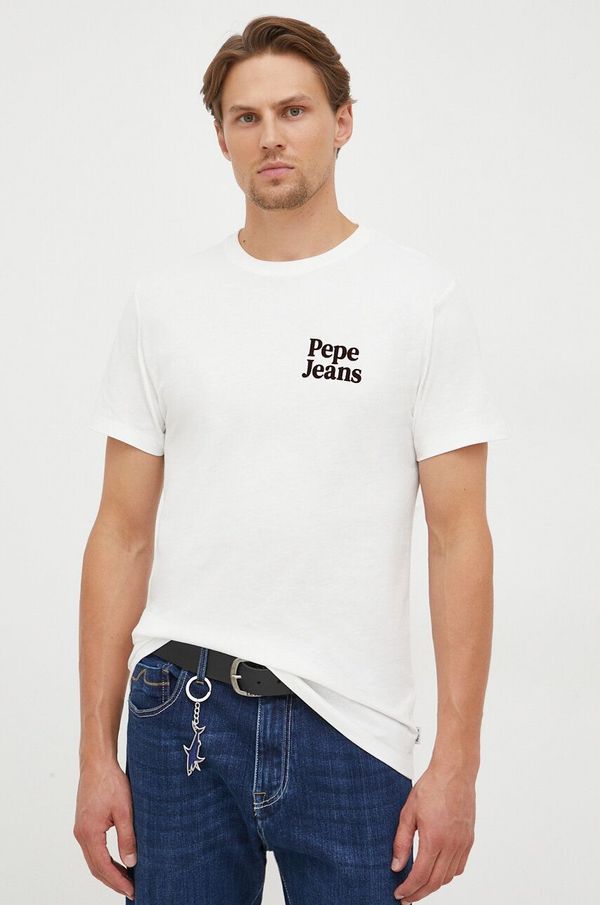 Pepe Jeans Bombažna kratka majica Pepe Jeans bež barva