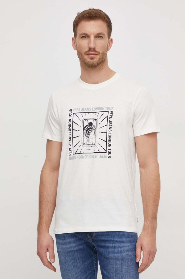 Pepe Jeans Bombažna kratka majica Pepe Jeans Chuck moška, bež barva