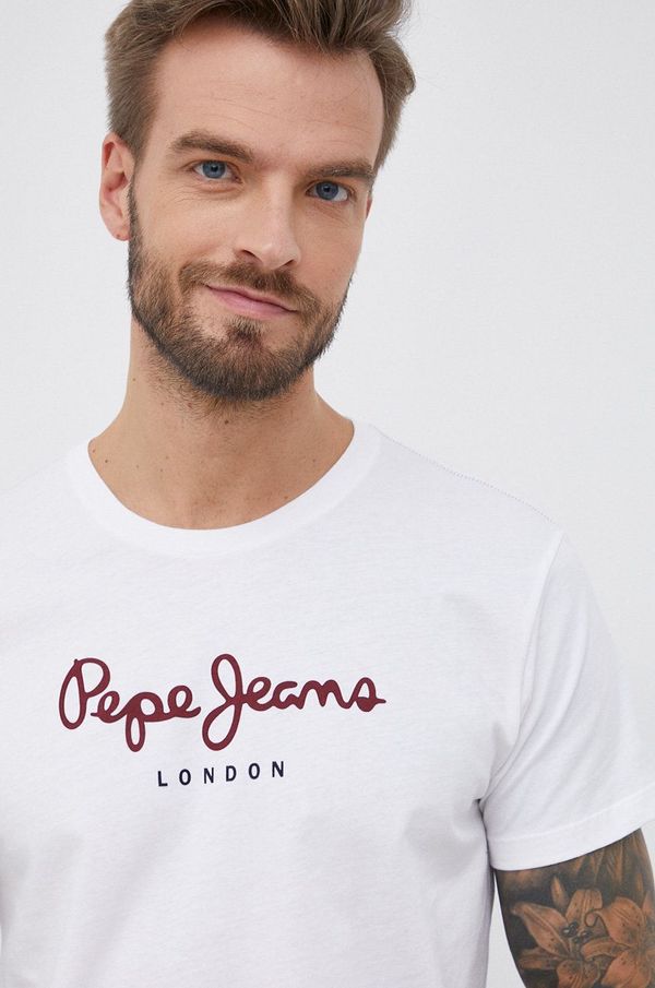 Pepe Jeans Bombažna kratka majica Pepe Jeans Eggo N bela barva