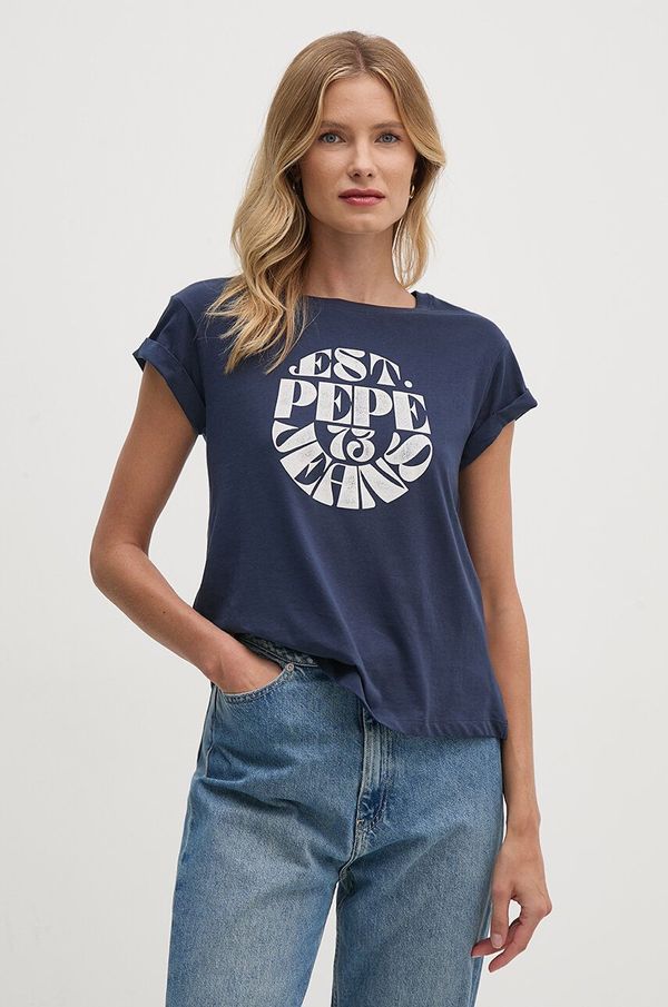 Pepe Jeans Bombažna kratka majica Pepe Jeans ELVIA ženska, mornarsko modra barva, PL505881