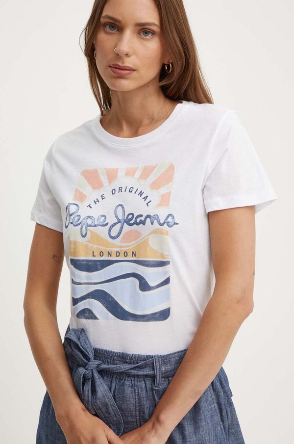 Pepe Jeans Bombažna kratka majica Pepe Jeans ESHA ženska, bela barva, PL505885