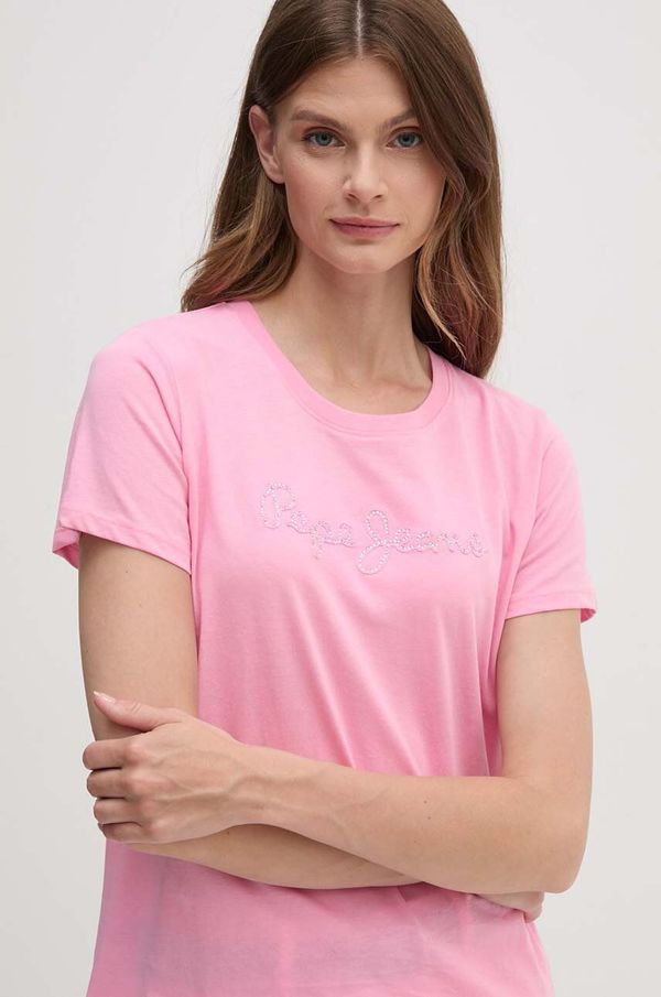 Pepe Jeans Bombažna kratka majica Pepe Jeans ESPE ženska, roza barva, PL505896
