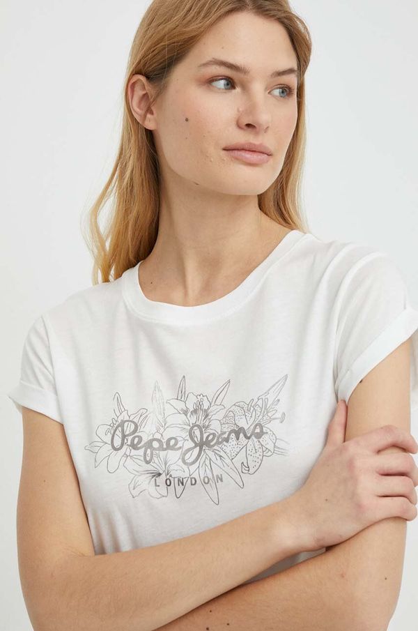 Pepe Jeans Bombažna kratka majica Pepe Jeans HELEN ženska, bela barva