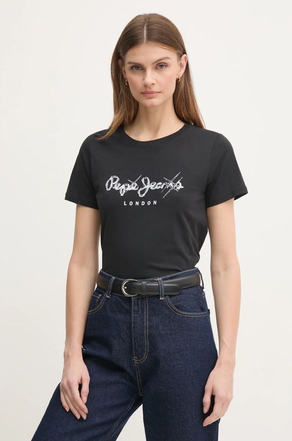 Pepe Jeans Bombažna kratka majica Pepe Jeans LETICIA ženska, črna barva, PL505997