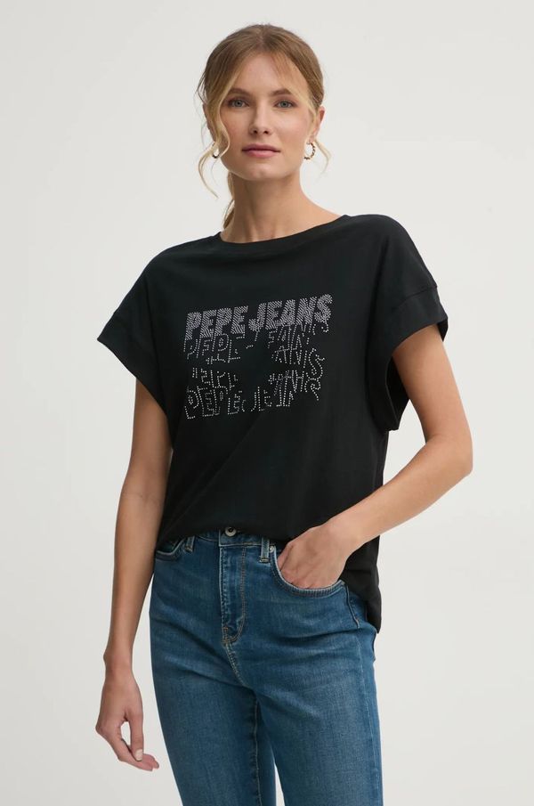 Pepe Jeans Bombažna kratka majica Pepe Jeans LIRA ženska, črna barva, PL505996