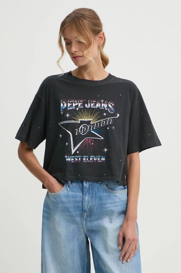 Pepe Jeans Bombažna kratka majica Pepe Jeans LOUISE ženska, črna barva, PL505991