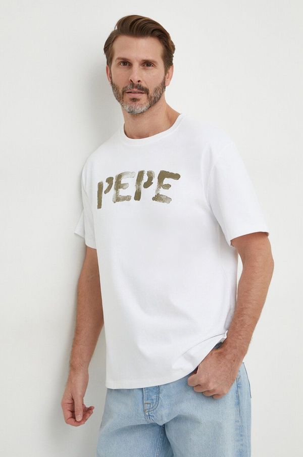 Pepe Jeans Bombažna kratka majica Pepe Jeans moški, bela barva
