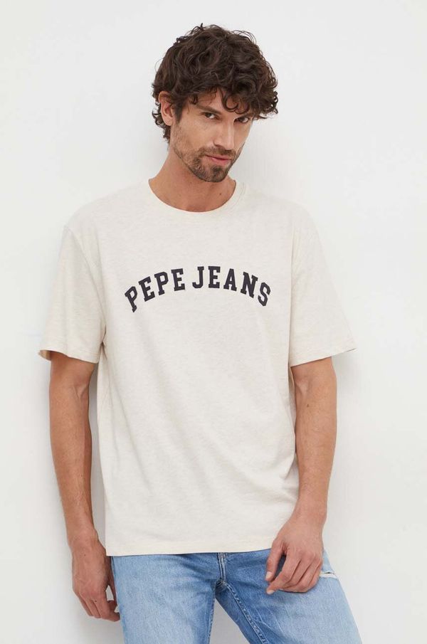 Pepe Jeans Bombažna kratka majica Pepe Jeans moški, bež barva