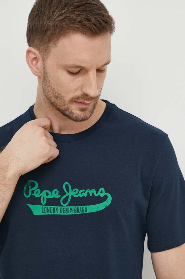 Pepe Jeans Bombažna kratka majica Pepe Jeans moški, mornarsko modra barva