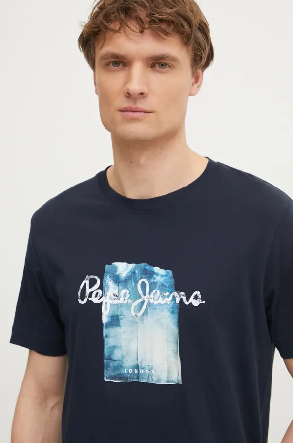 Pepe Jeans Bombažna kratka majica Pepe Jeans PRUSH moška, mornarsko modra barva, PM509781