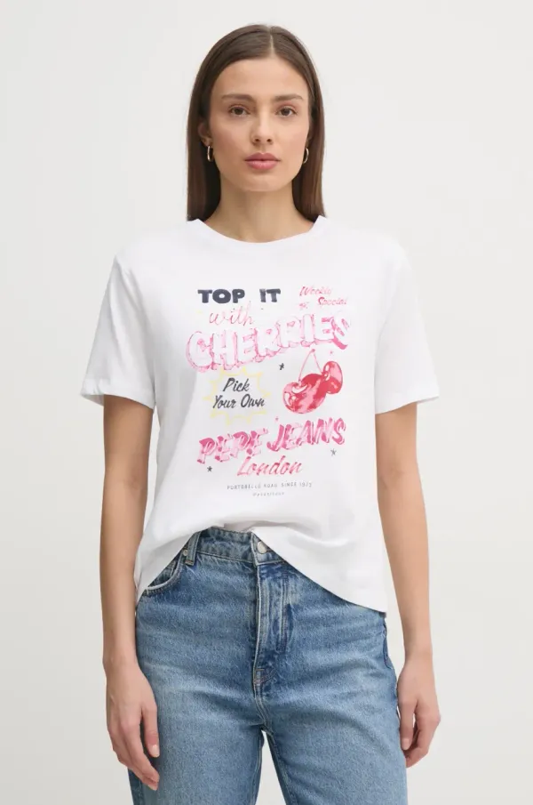 Pepe Jeans Bombažna kratka majica Pepe Jeans ROXANE ženska, bela barva, PL506045