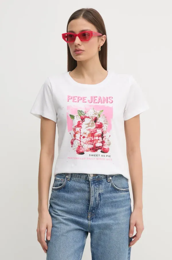 Pepe Jeans Bombažna kratka majica Pepe Jeans RYOKO ženska, bela barva, PL506069