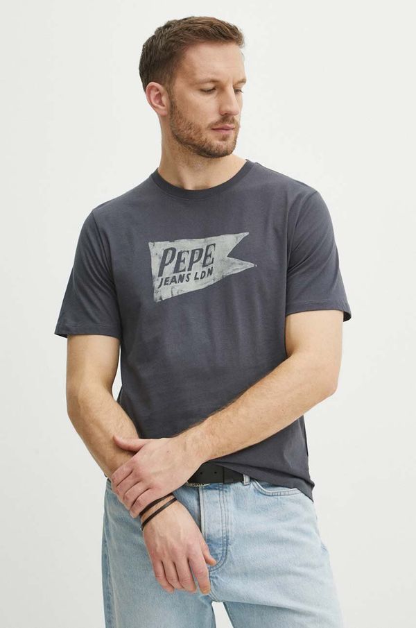 Pepe Jeans Bombažna kratka majica Pepe Jeans SINGLE CARDIFF moška, siva barva, PM509401
