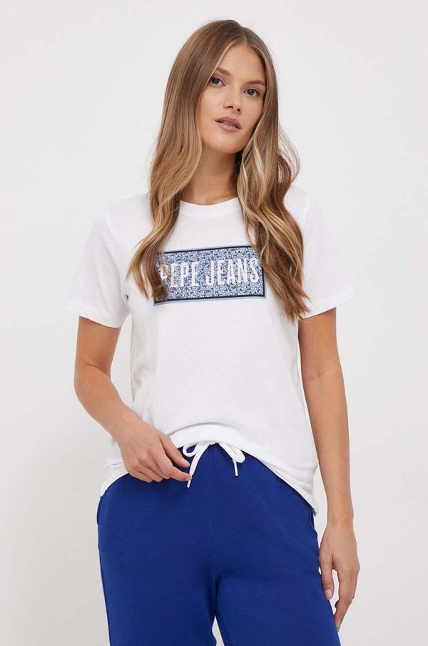 Pepe Jeans Bombažna kratka majica Pepe Jeans ženski, bela barva