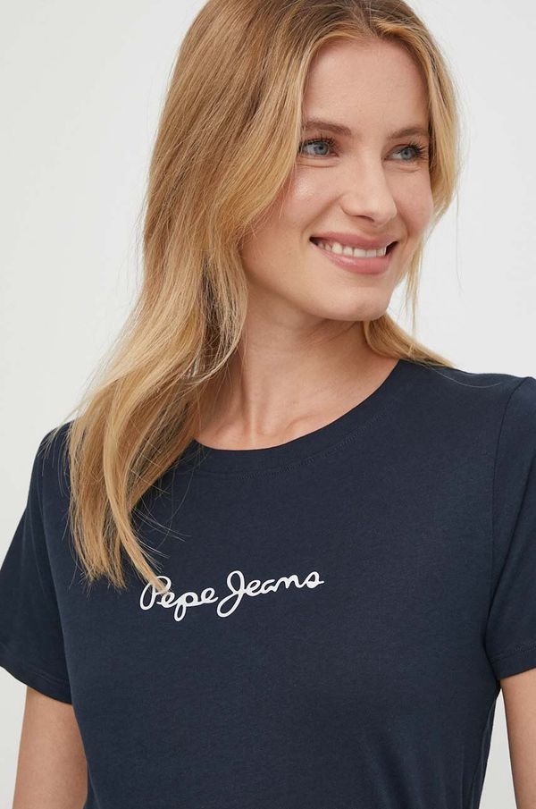 Pepe Jeans Bombažna kratka majica Pepe Jeans ženski, mornarsko modra barva