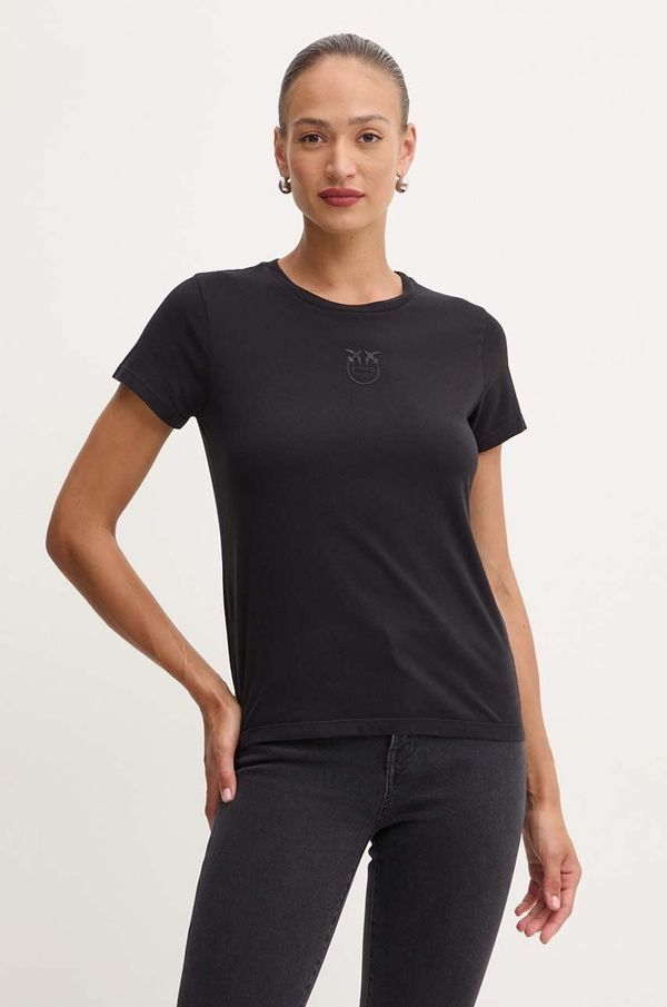 Pinko Bombažna kratka majica Pinko ženska, črna barva, 100355 A227