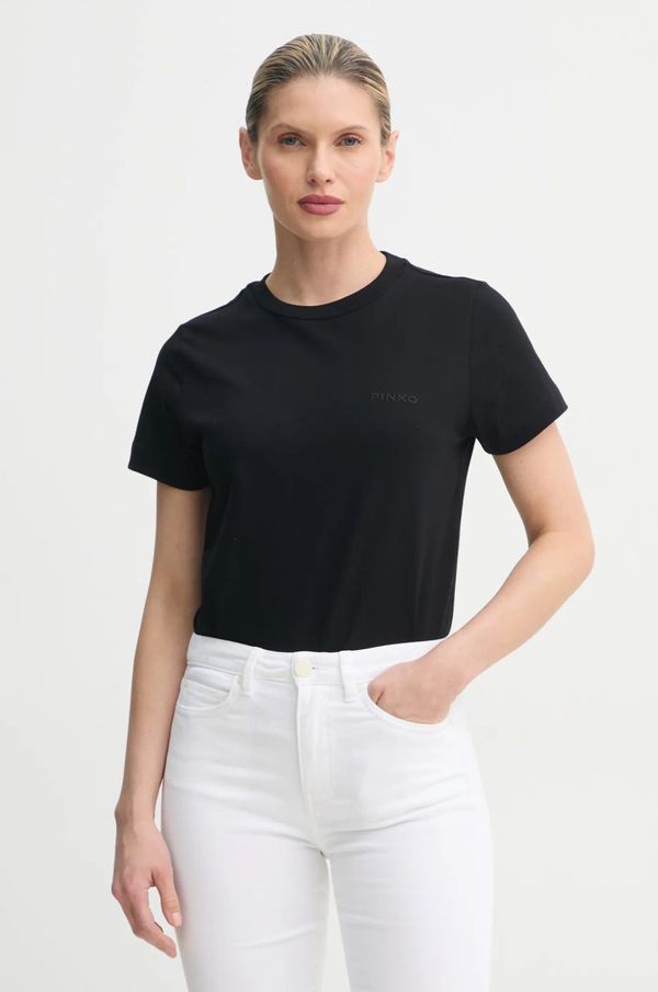 Pinko Bombažna kratka majica Pinko ženska, črna barva, 101752 A2HN