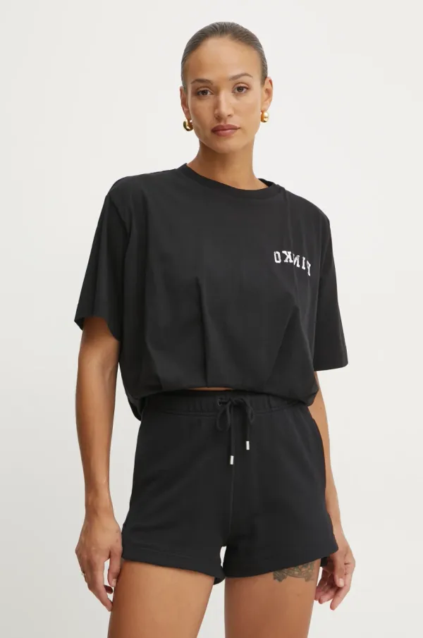 Pinko Bombažna kratka majica Pinko ženska, črna barva, 104257 A2C0