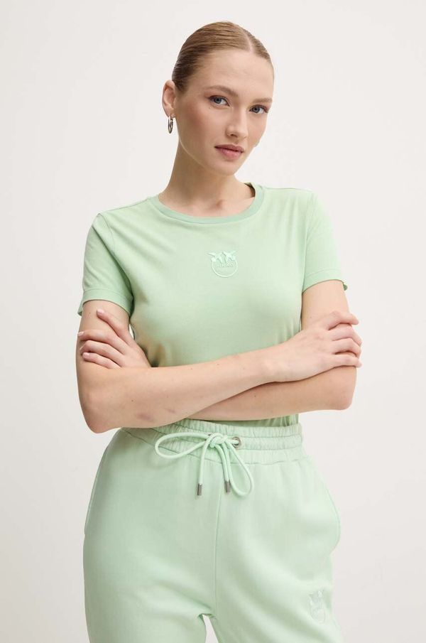 Pinko Bombažna kratka majica Pinko ženska, zelena barva, 100355 A227