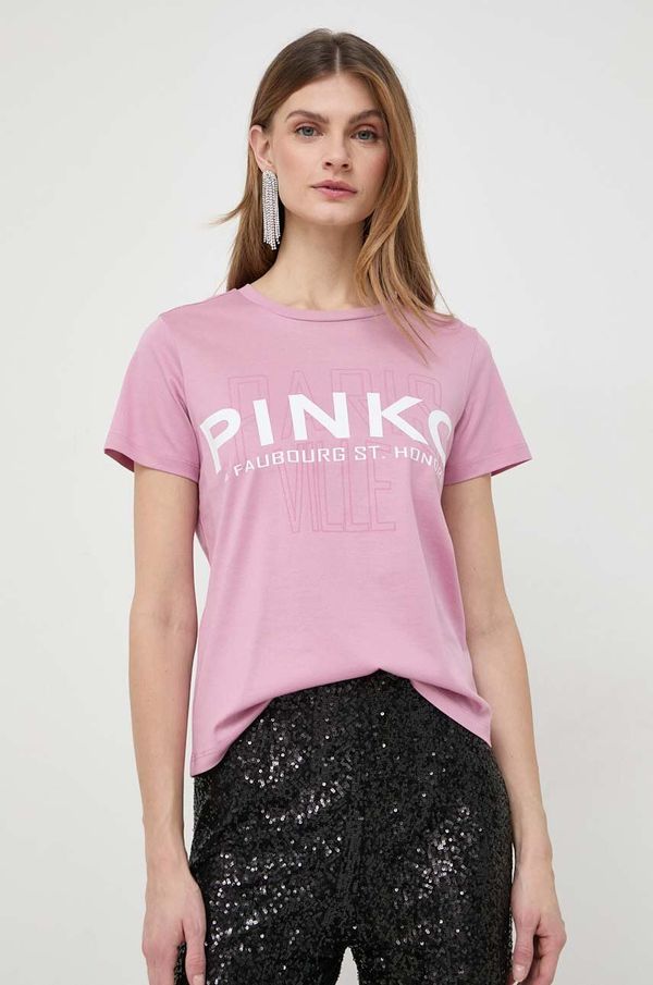 Pinko Bombažna kratka majica Pinko ženski, roza barva