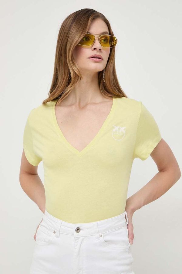 Pinko Bombažna kratka majica Pinko ženski, rumena barva