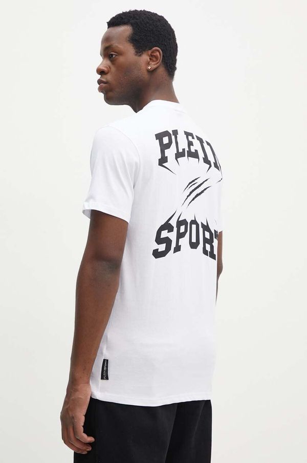Plein Sport Bombažna kratka majica PLEIN SPORT moška, bela barva, FADC MTK7560 STE003N