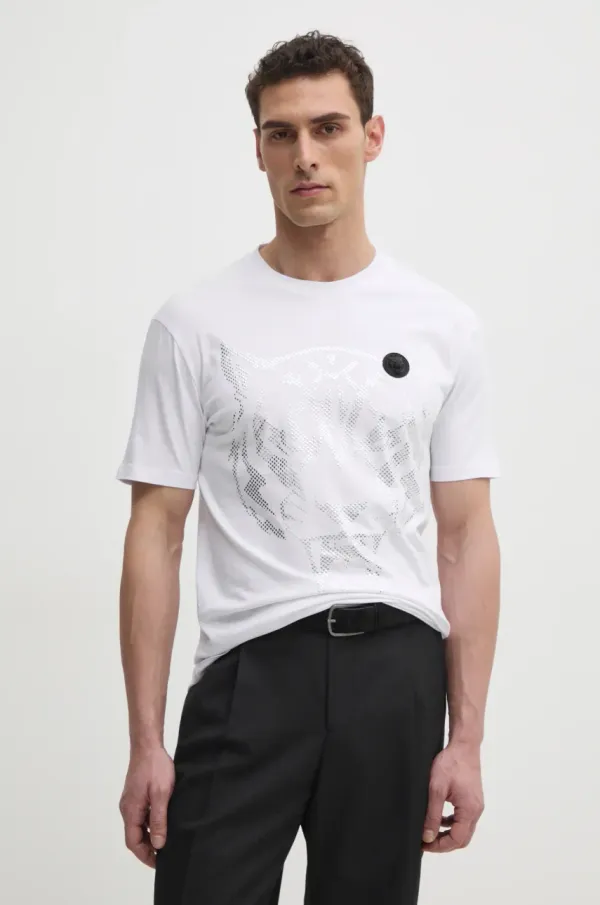 Plein Sport Bombažna kratka majica PLEIN SPORT moška, bela barva, SAEC MTK8009 STE001N