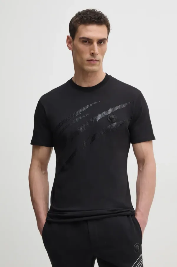 Plein Sport Bombažna kratka majica PLEIN SPORT moška, črna barva, SAEC MTK8008 STE001N