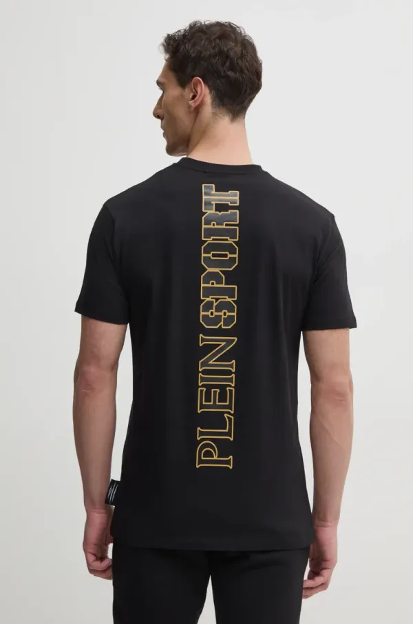 Plein Sport Bombažna kratka majica PLEIN SPORT moška, črna barva, SAEC MTK8019 STE001N
