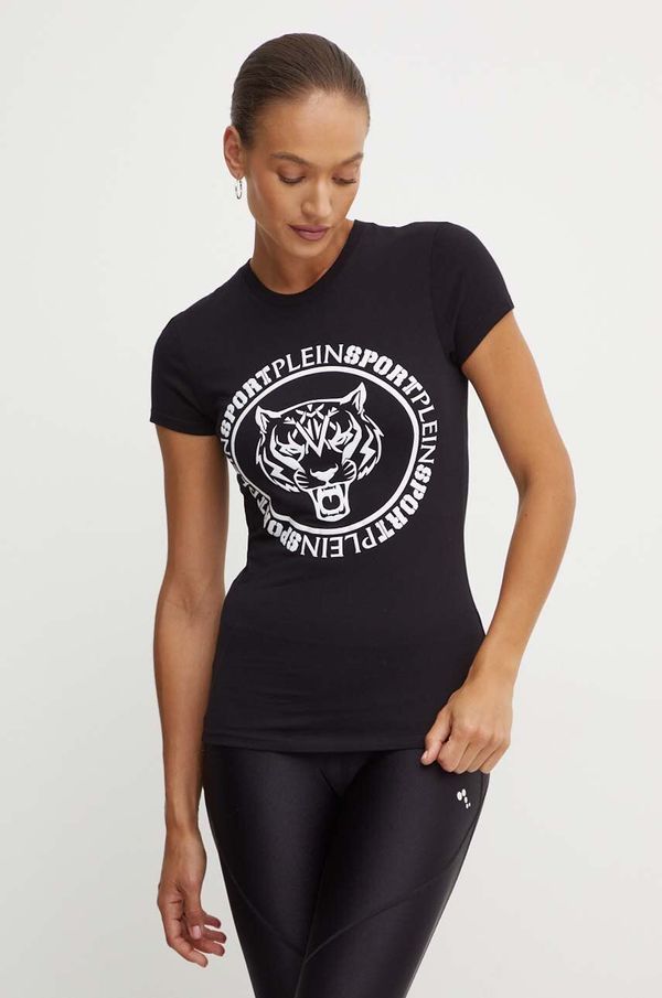Plein Sport Bombažna kratka majica PLEIN SPORT ženska, črna barva, FADC WTK3366 SJY001N