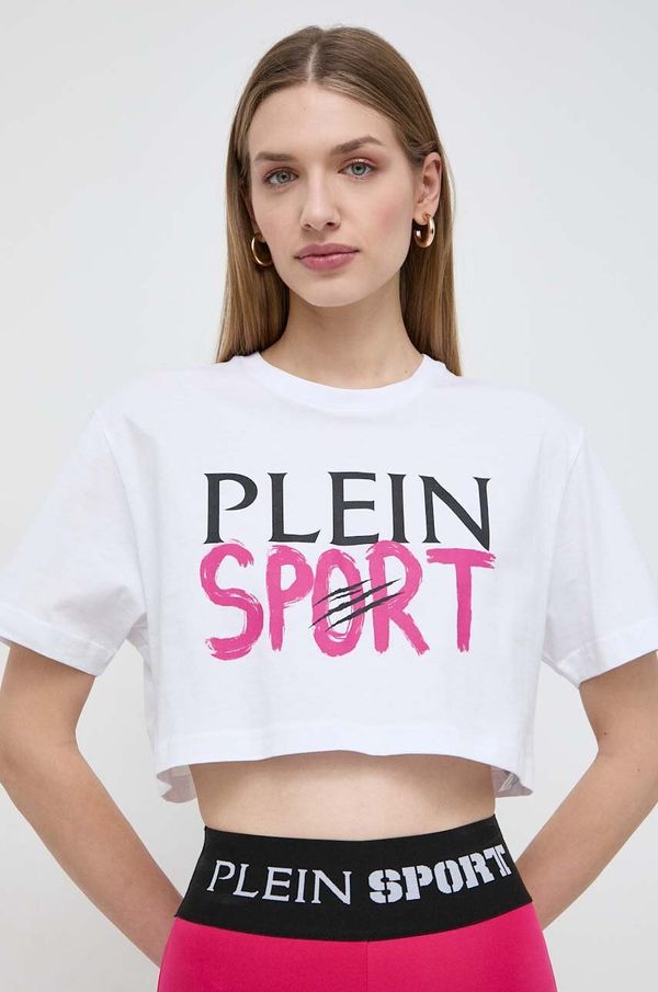 Plein Sport Bombažna kratka majica PLEIN SPORT ženski, bela barva