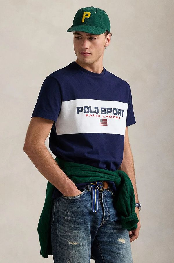 Polo Ralph Lauren Bombažna kratka majica Polo Ralph Lauren moška, mornarsko modra barva, 710961611