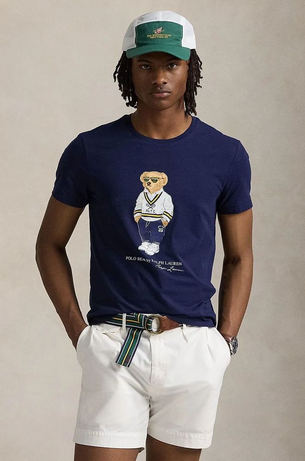 Polo Ralph Lauren Bombažna kratka majica Polo Ralph Lauren moška, mornarsko modra barva, 710973137