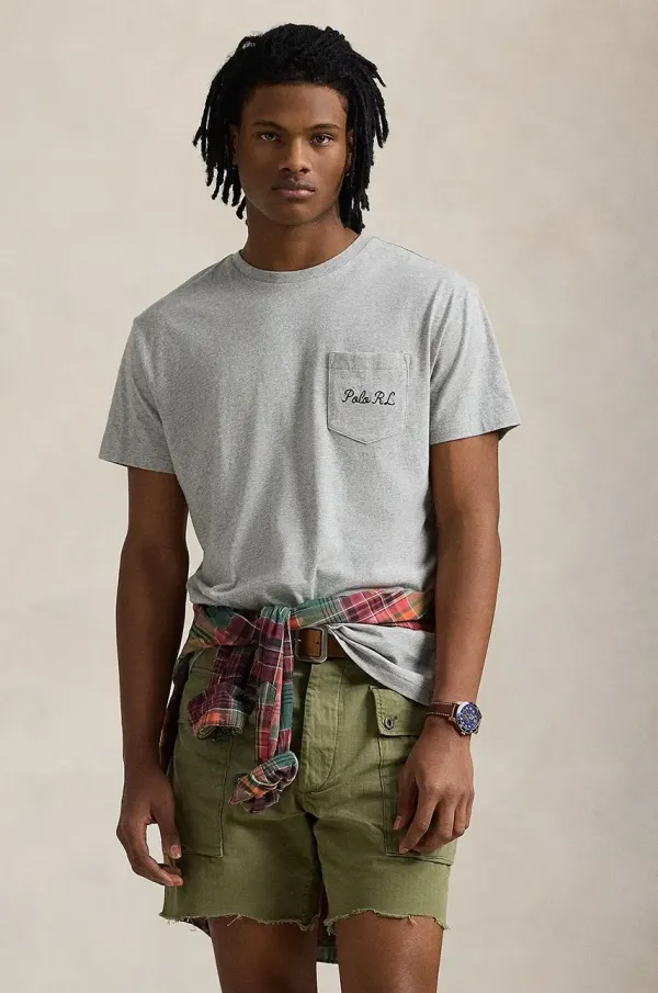 Polo Ralph Lauren Bombažna kratka majica Polo Ralph Lauren moška, siva barva, 710961125