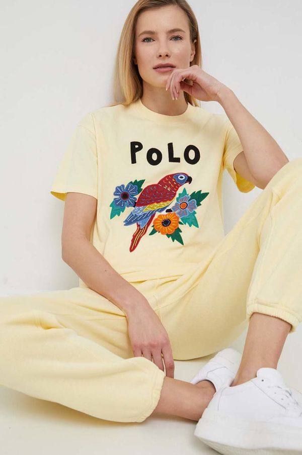 Polo Ralph Lauren Bombažna kratka majica Polo Ralph Lauren rumena barva