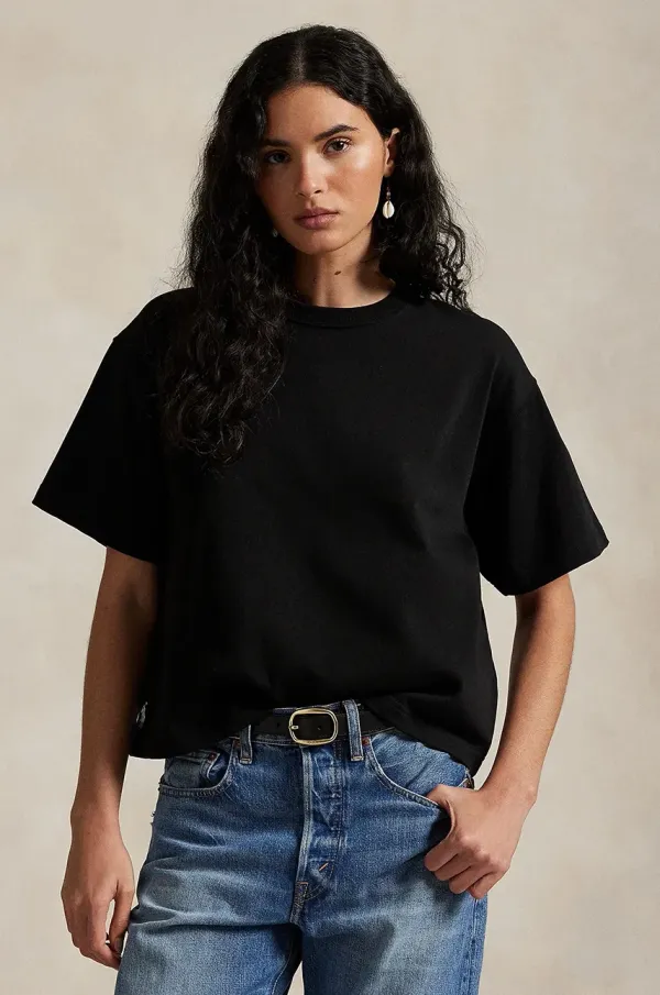 Polo Ralph Lauren Bombažna kratka majica Polo Ralph Lauren ženska, črna barva, 211967106