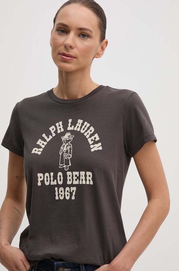 Polo Ralph Lauren Bombažna kratka majica Polo Ralph Lauren ženska, siva barva, 211941221