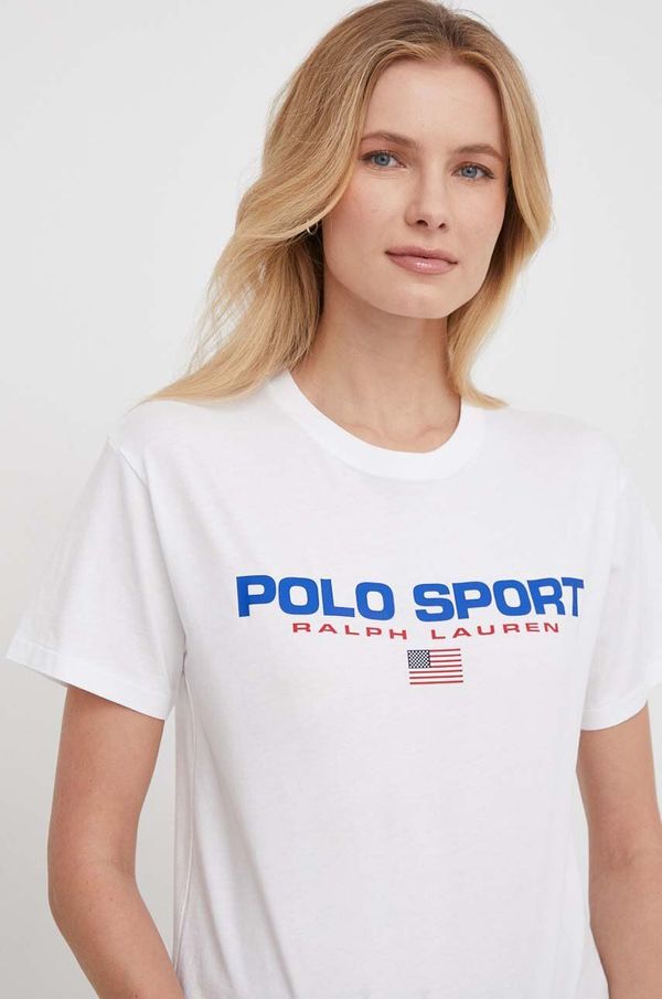 Polo Ralph Lauren Bombažna kratka majica Polo Ralph Lauren ženski, bela barva