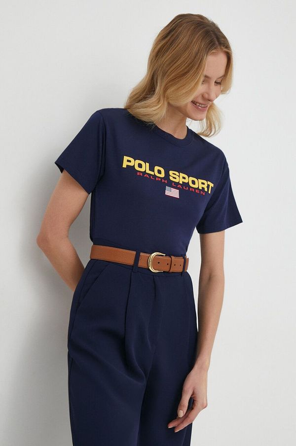 Polo Ralph Lauren Bombažna kratka majica Polo Ralph Lauren ženski, mornarsko modra barva