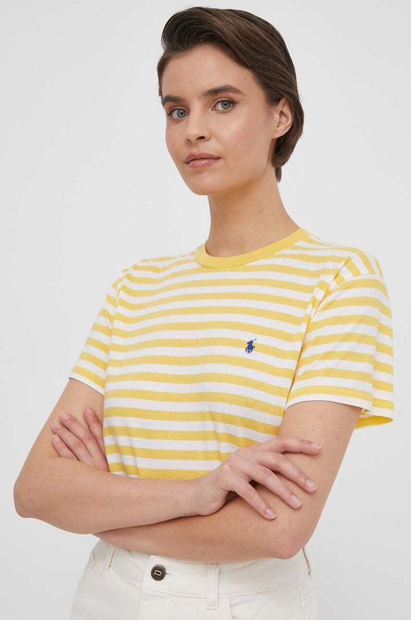 Polo Ralph Lauren Bombažna kratka majica Polo Ralph Lauren ženski, rumena barva