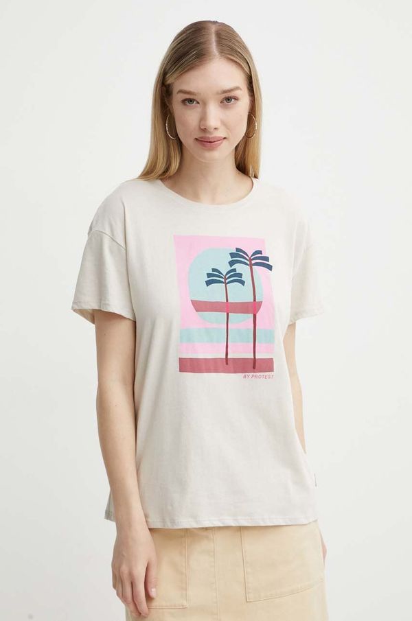 Protest Bombažna kratka majica Protest Prtglassy ženska, bež barva, 1611043