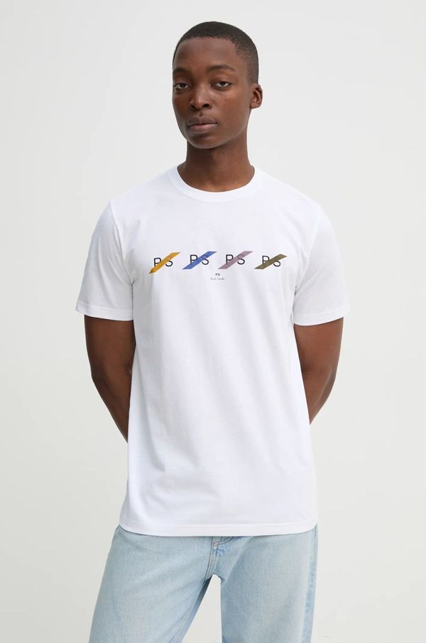 PS Paul Smith Bombažna kratka majica PS Paul Smith moška, bela barva, M2R.011R.PP5082