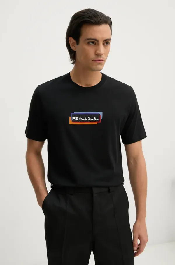 PS Paul Smith Bombažna kratka majica PS Paul Smith moška, črna barva, M2R.011R.NP4808
